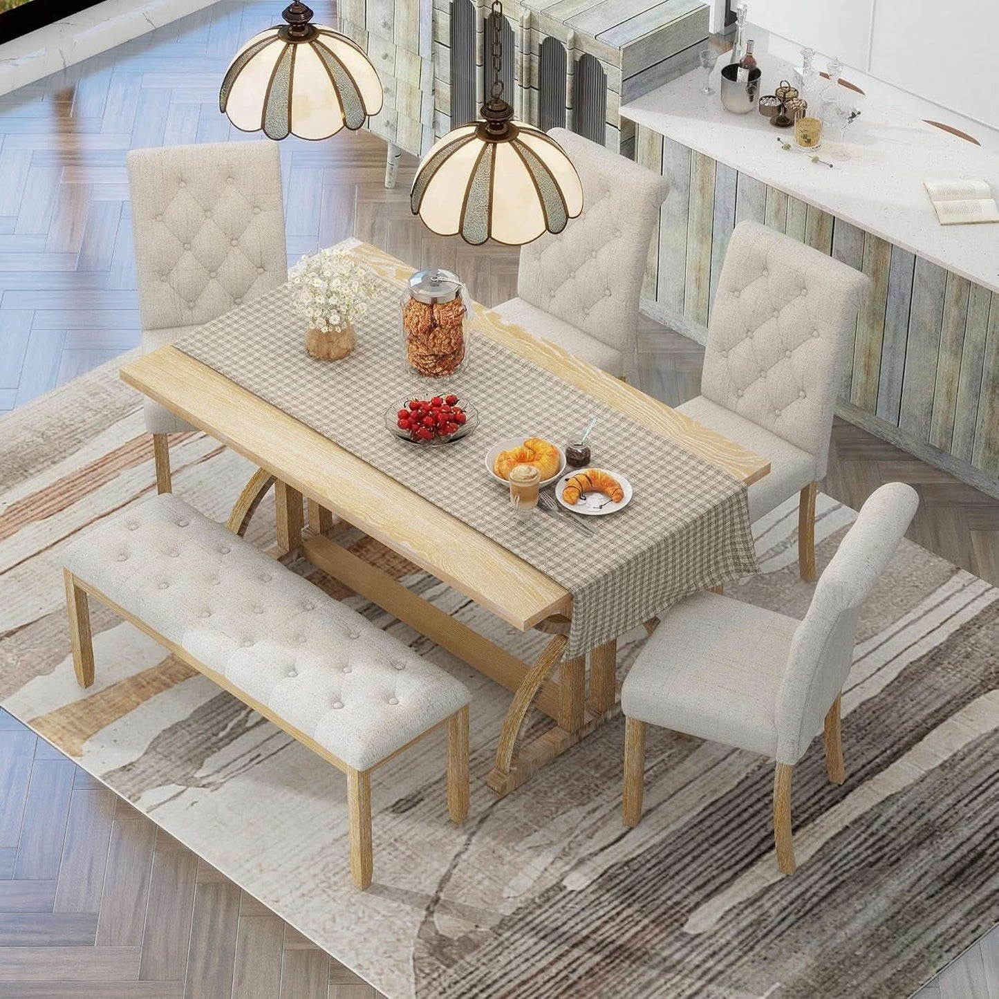 Industrial Solid Wood Rectangular Dining Table Set