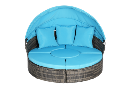 Chaise Lounge PE Rattan Canopy Light Blue 380 LB