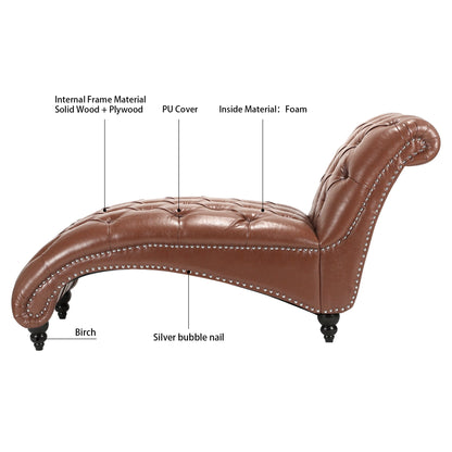 Brown PU Tufted Armless Chaise Lounge with Foam Seating and Birch Legs