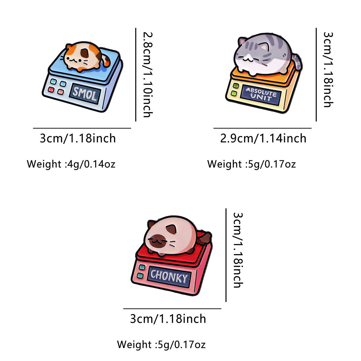 Cute Cartoon Weighing Cat Metal Brooch Minimalist Design