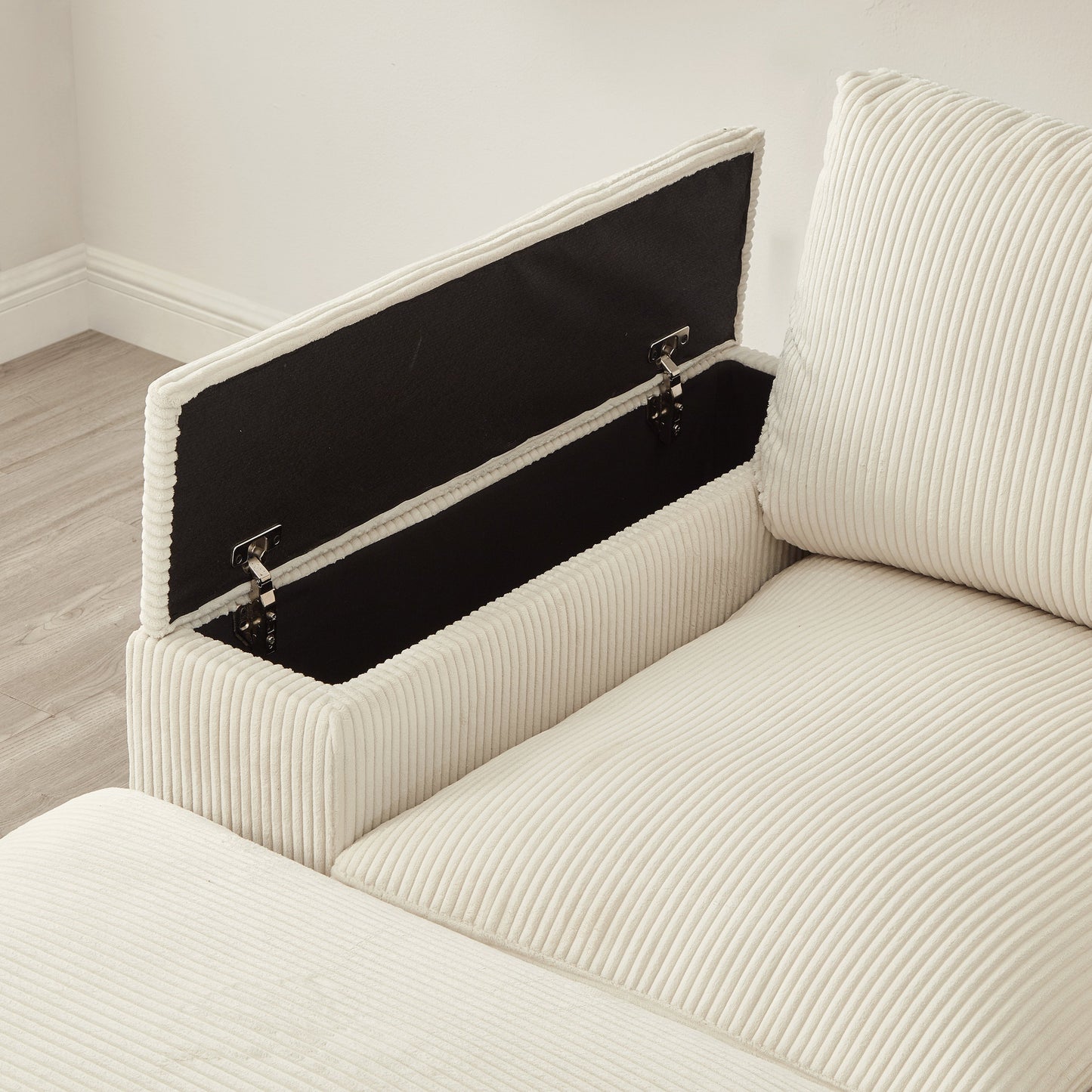 Sectional Sofa U-Shape Corduroy Beige 4 Seat 122 In 2 Ottomans