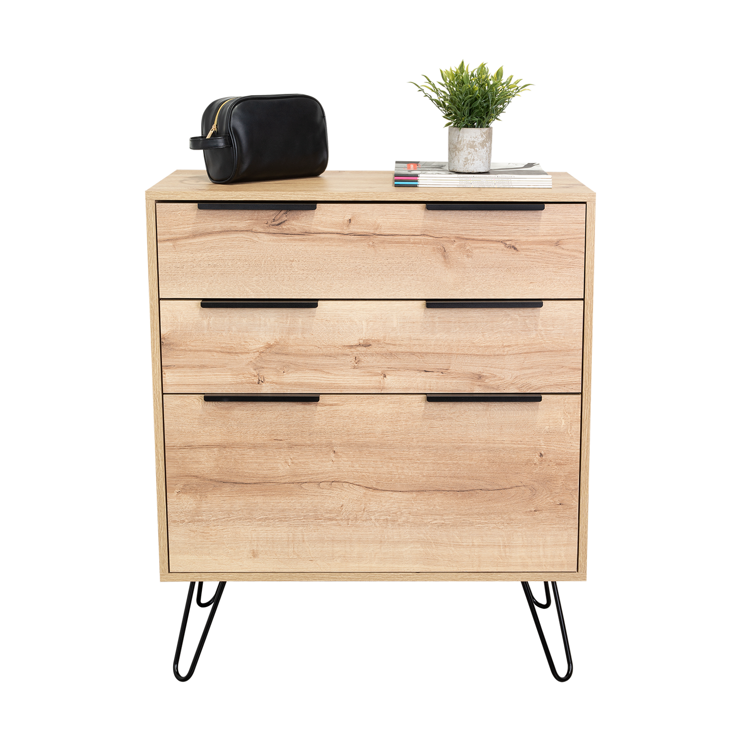Dresser Modern Set of 2 3-Drawer Beige Particle Board Metal Legs 30.1x35.5 In