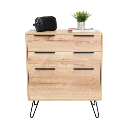 Dresser Modern Set of 2 3-Drawer Beige Particle Board Metal Legs 30.1x35.5 In