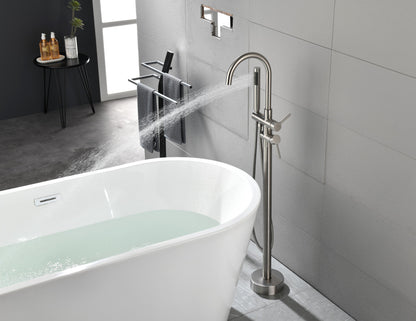 Floor Mounted Tub Faucet High Flow Freestanding Tub Filler with Handheld Shower Swivel