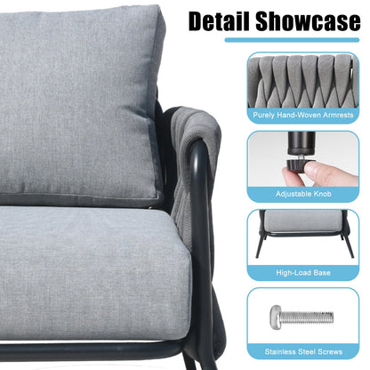 Outdoor Conversation Set Woven Rope Black Gray 4 Piece Olefin Cushions