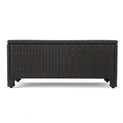 Outdoor Patio Set PE Rattan Dark Brown 4 Piece Loveseat Chairs Coffee Table