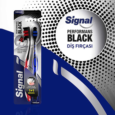 Signal Manual Toothbrush Performance Black - Soft Bristle, Ergonomic Design for Gentle Gum Care