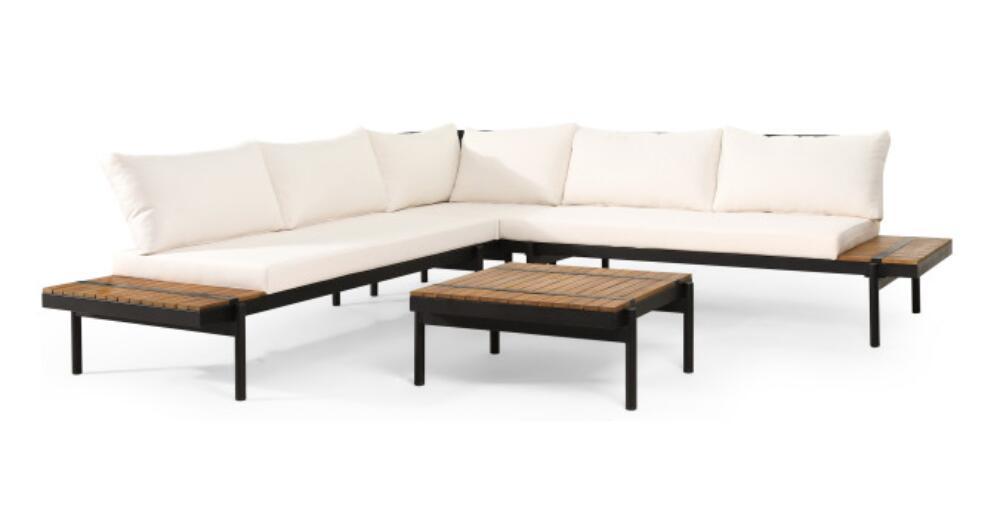 Outdoor Sectional Set Acacia Wood 4 Piece Seats 5