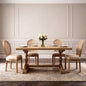 French Style Solid Wood Linen Fabric Rattan Back Dining Chair, Set of 2, Beige