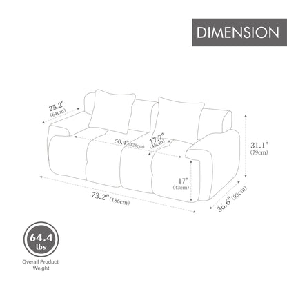 Sectional Sofa Modular 2-Seat Polyester Charcoal Cloud Tufted No Assembly 73 In