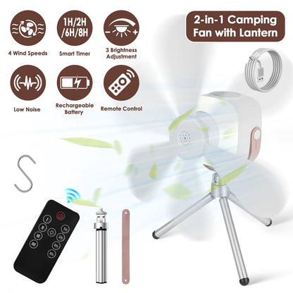 Rechargeable Tent Ceiling Fan with LED Light & Remote
