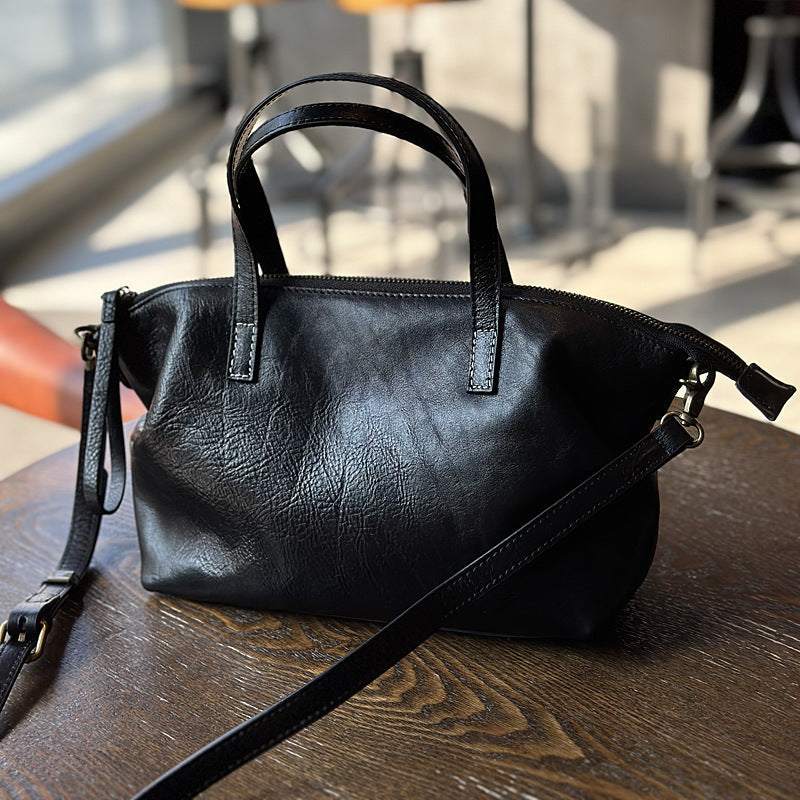 Cowhide Tree-bark Textured Wrinkled Single-shoulder Crossbody Bag