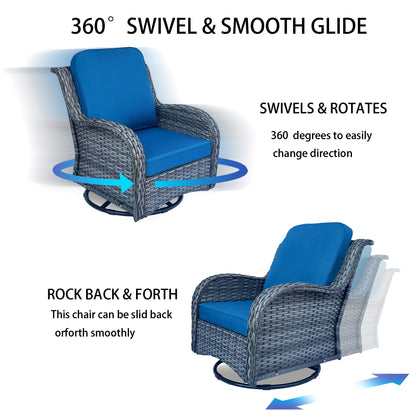 Outdoor Patio Set Wicker Aluminum Blue Gray 5 Piece Swivel Seats 4