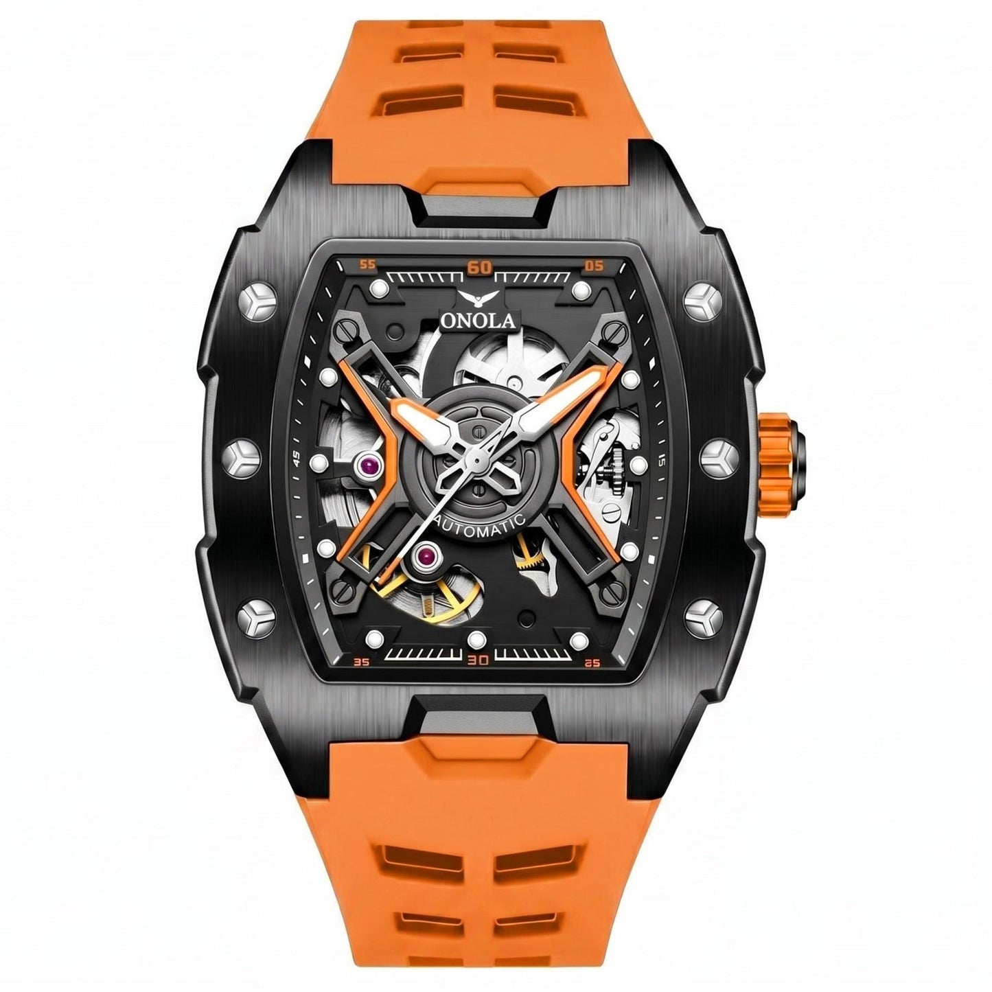 Fully Automatic Mechanical Mens Watch With A Silicone Strap And Water Resistance