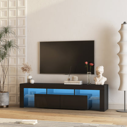 TV Stand LED High Gloss Black Storage Cabinet Fits 65