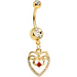 Clear Red CZ Gem Gold Anodized Bow Heart Dangle Belly Ring