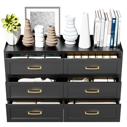 Dresser 6-Drawer Black Steel Smooth-Glide Powder Coat 47.3x15.8x30 In