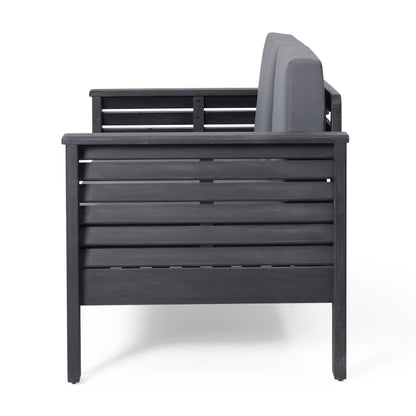 Outdoor Patio Set Acacia Wood Gray 2 Piece Loveseat Coffee Table Cushions