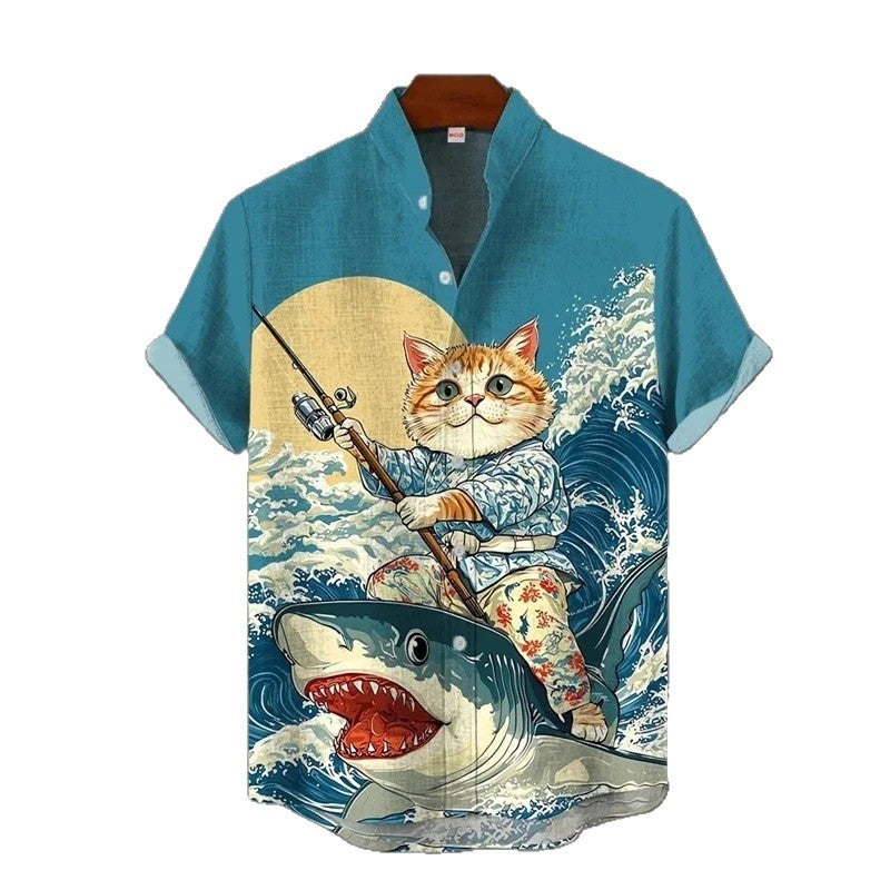 Animal-print Mens Shirt Summer Casual Short Sleeves