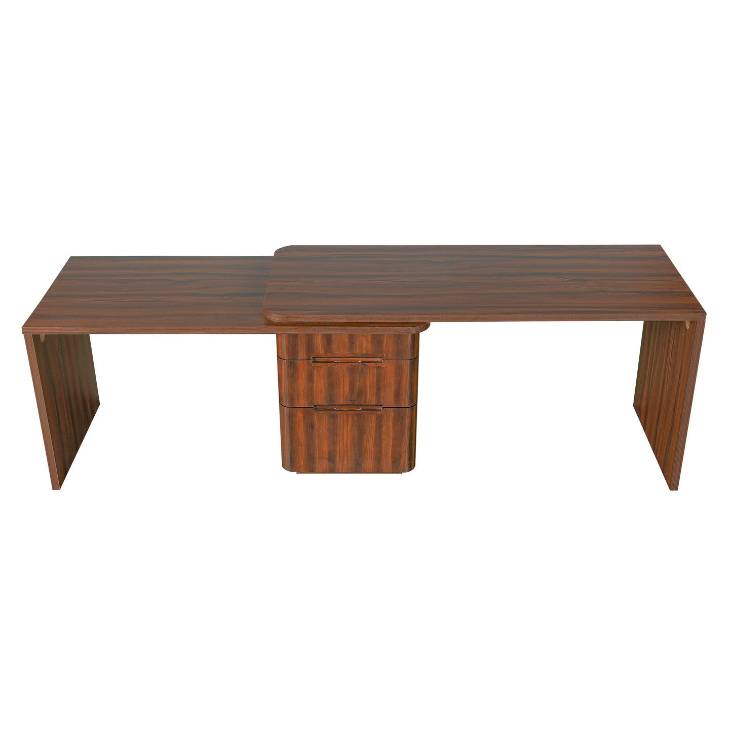 90' Modern L Shaped Desk in Walnut with 3 Drawers,360deg Wood Rotating Desk,Exe...