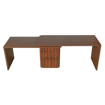 90' Modern L Shaped Desk in Walnut with 3 Drawers,360deg Wood Rotating Desk,Exe...