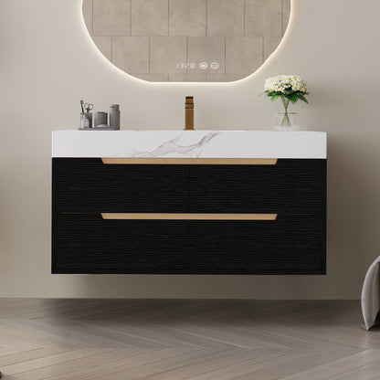 35.4' Modern Bathroom Vanity with Undermount Sink, Sintered Stone Top, Waterp...