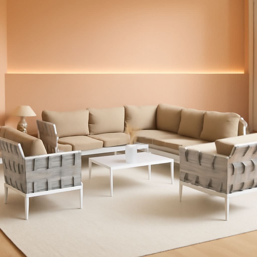Harmony Aluminum Outdoor Sectional Sofa Set White Cushions