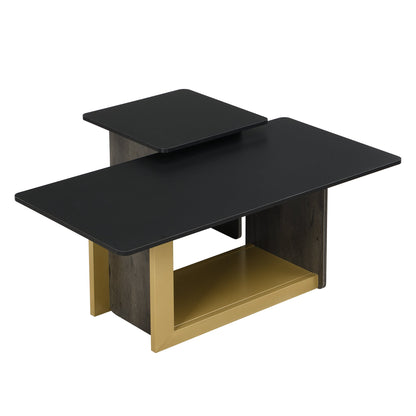 TV Stand and Coffee Table Set 2-Piece White Gold MDF Metal Legs Fits Large TV