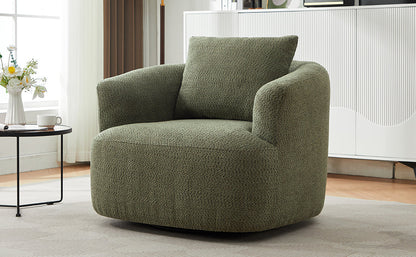 Accent Chair Swivel Barrel Chenille Green 360 Degree Pocket Spring 38 In