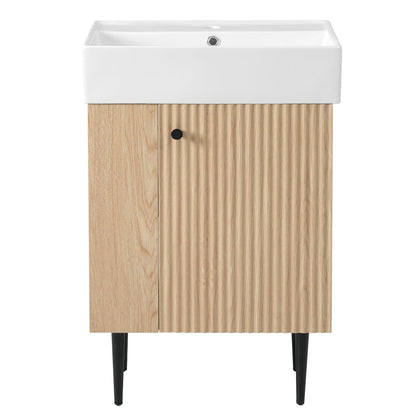 Modern Wood Bathroom Vanity with Ceramic Sink, Left Side Storage, 21.6' W x 1...