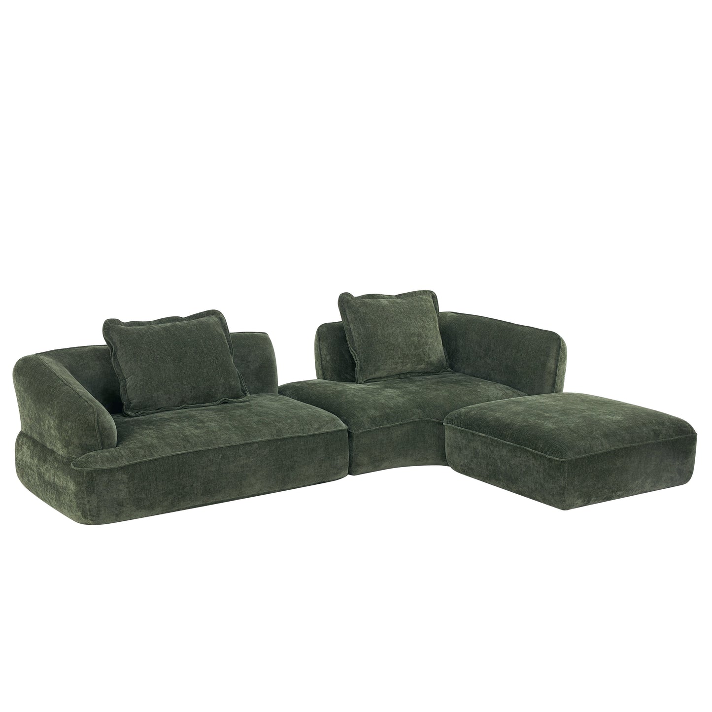 Sectional Sofa L-Shape Deep Seat Polyester Green 4 Seat 121 In