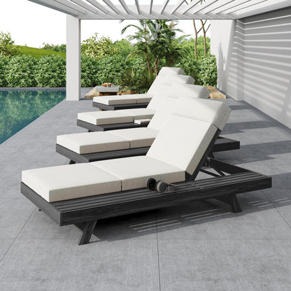 Chaise Lounge Acacia Wood Black 4-Position Cream Cushion 79in