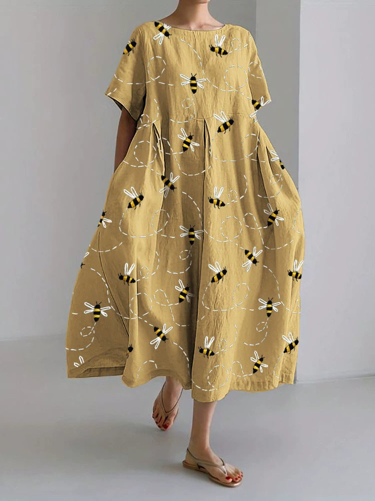 3D Digital-Print Short-Sleeve Casual Dress