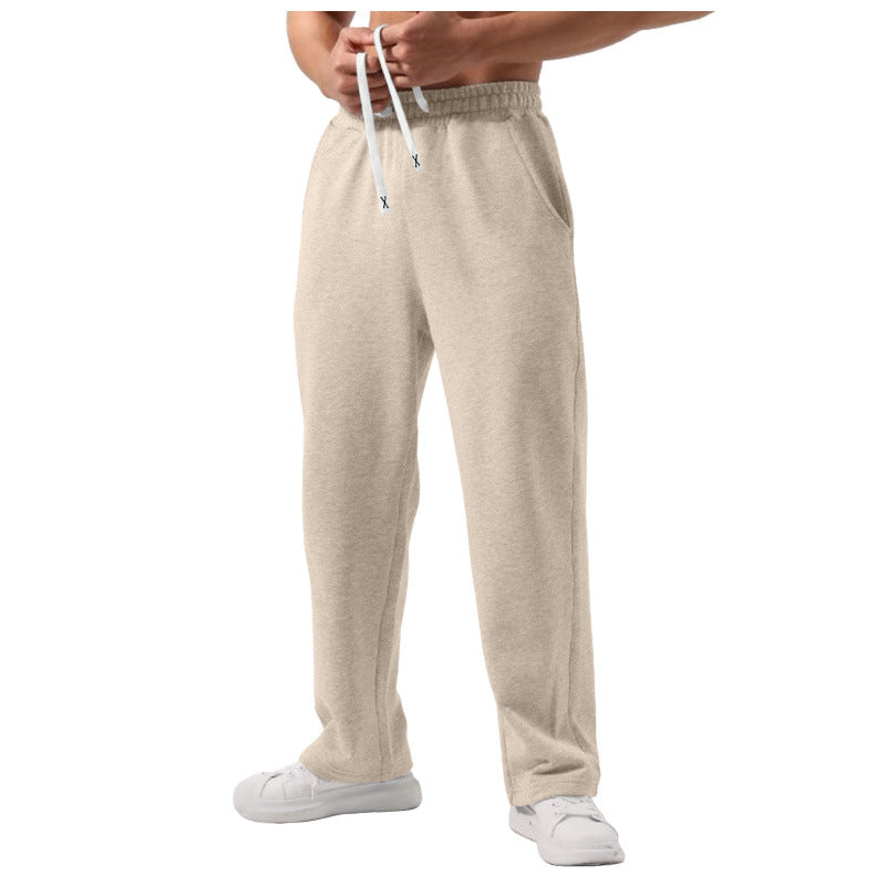 Male Solid Color Elastic-waist Drawstring Sweatpants