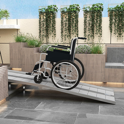Wheelchair Ramp Aluminum 8 Ft Folding Non-Slip Side Rails 600 LB Portable