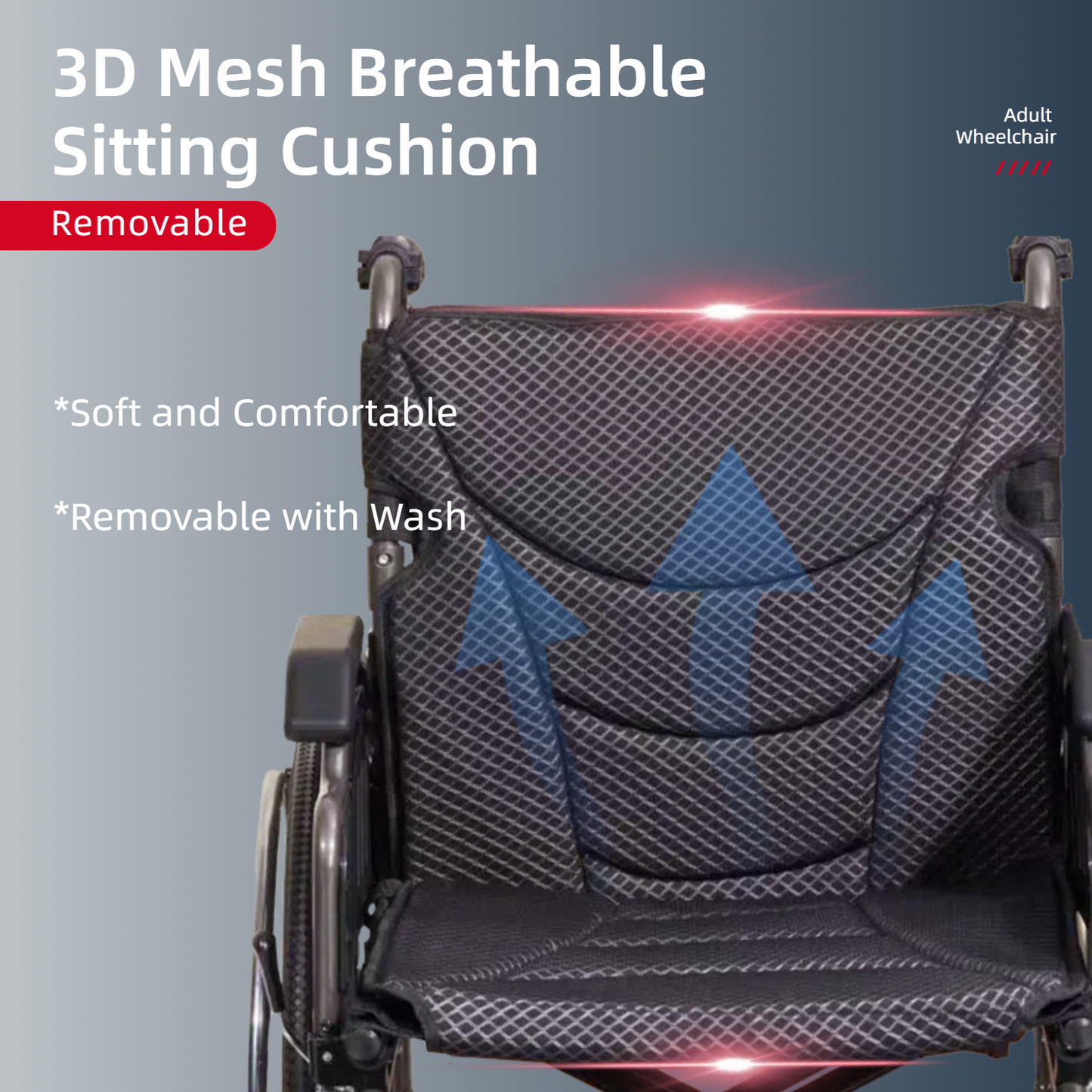 Wheelchair Manual Transport Folding Carbon Steel 18 In Seat Memory Foam Dark Gray