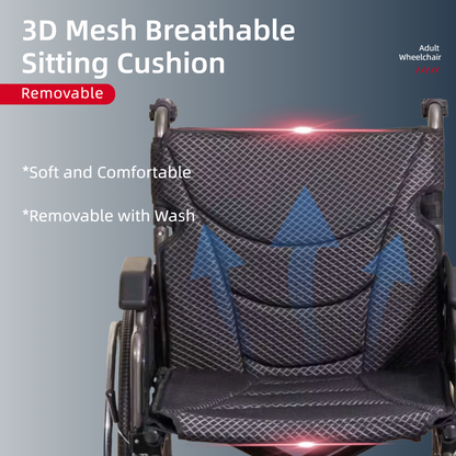 Wheelchair Manual Transport Folding Carbon Steel 18 In Seat Memory Foam Dark Gray