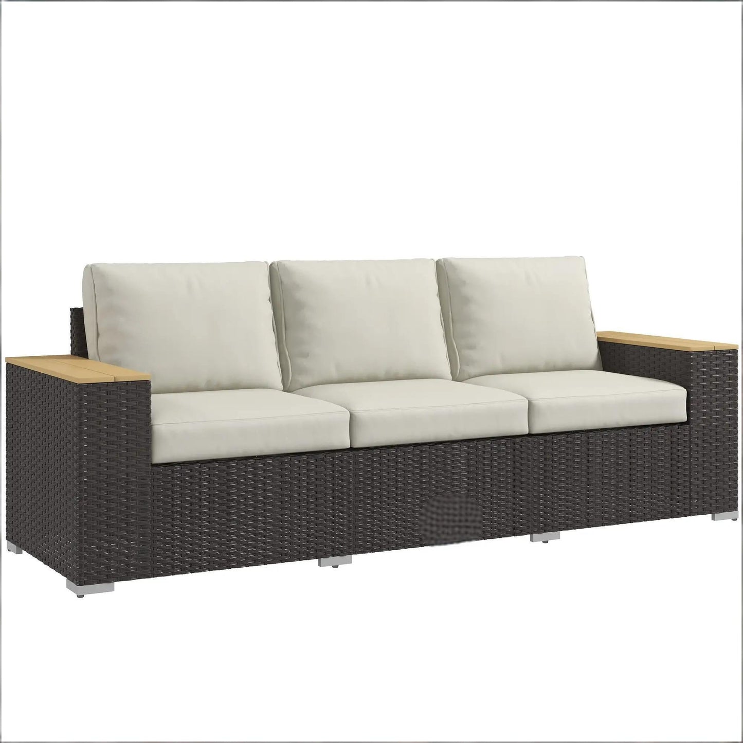 Outdoor Sofa PE Rattan Beige 3 Seat 89in Deep Seat 726 LB