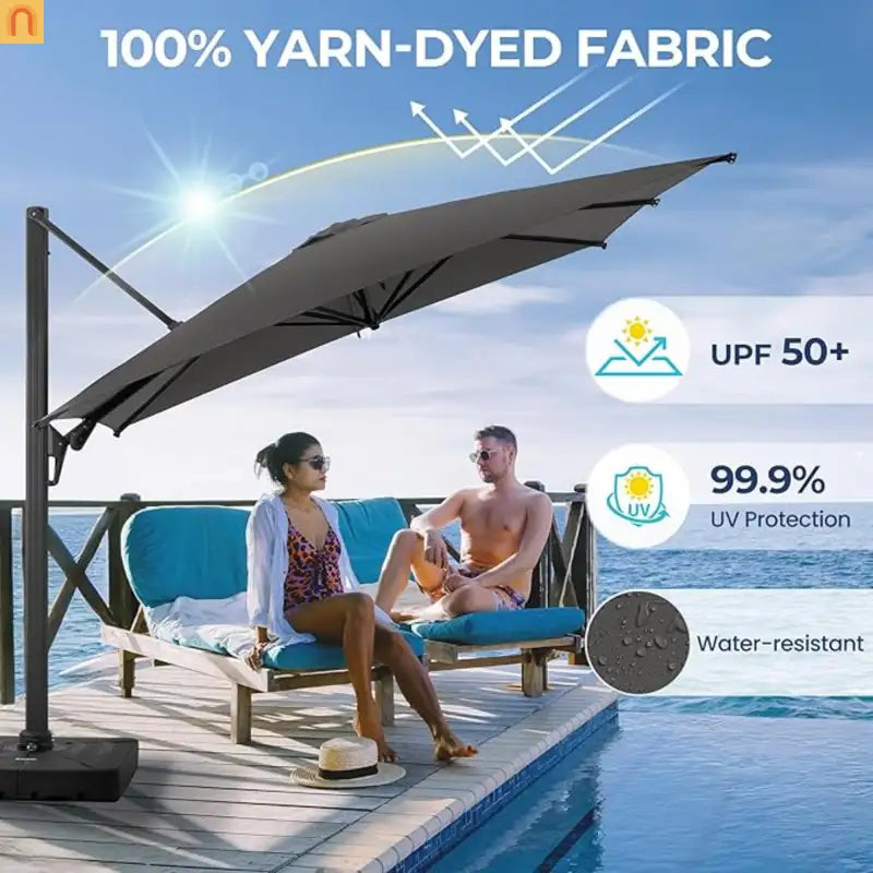 Patio Umbrella Cantilever Square Gray 10 Ft UPF50 360 Rotation
