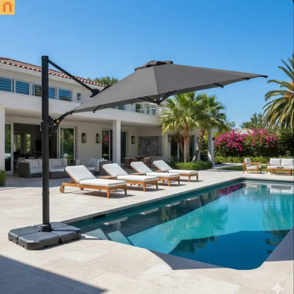 Patio Umbrella Cantilever Square Gray 10 Ft UPF50 360 Rotation