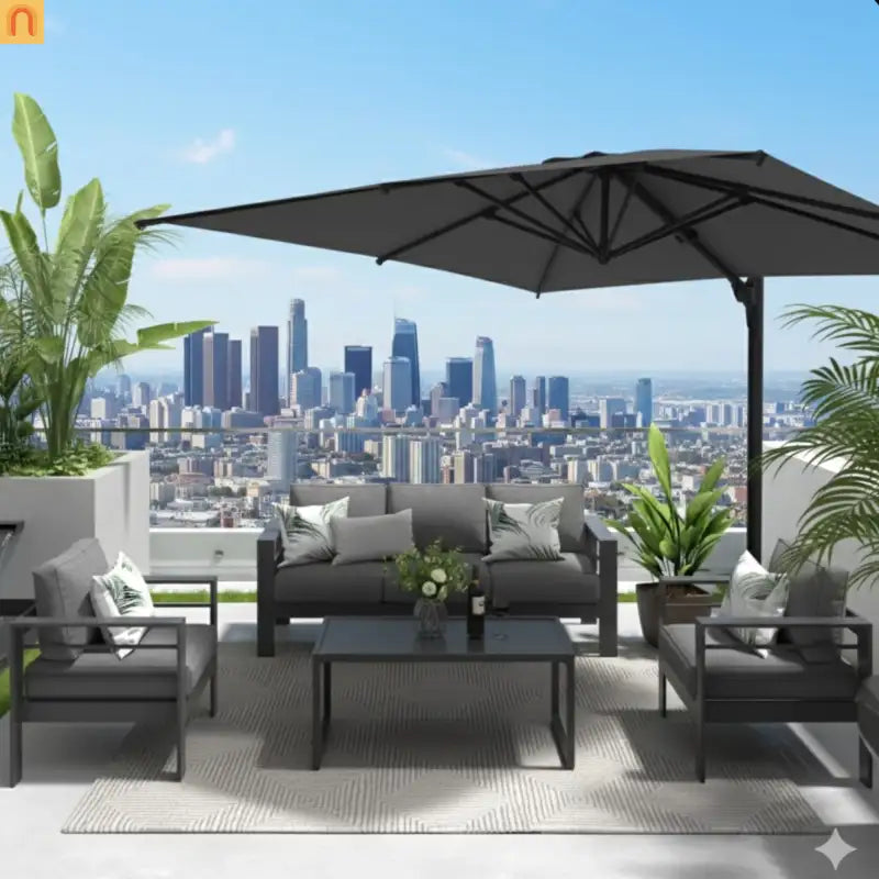 Patio Umbrella Cantilever Square Gray 10 Ft UPF50 360 Rotation