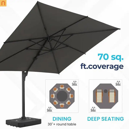 Patio Umbrella Cantilever Square Gray 10 Ft UPF50 360 Rotation