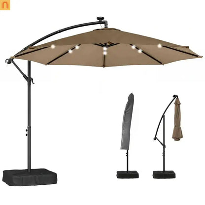 Patio Umbrella Cantilever Offset 9.7" Tan Solar LED