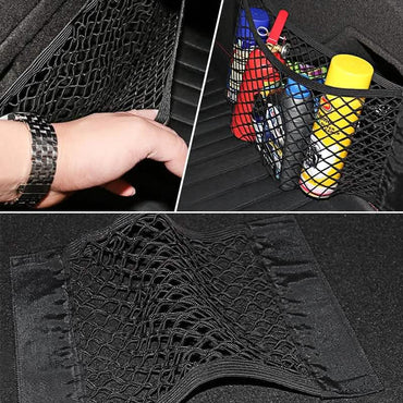 Car Back Rear Mesh Trunk Seat Elastic String Net Magic Sticker Universal Storage Bag