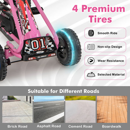4 Wheel Pedal Powered Ride On Car with Adjustable Seat-Pink