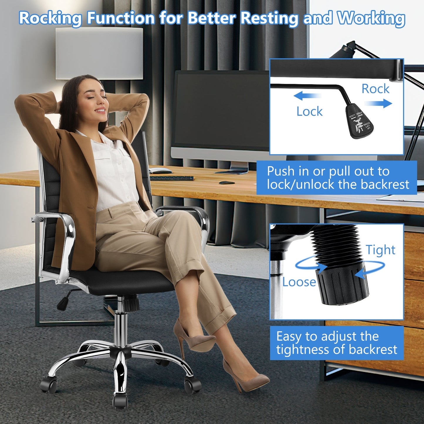 High Back Ribbed Office Chair with Armrests