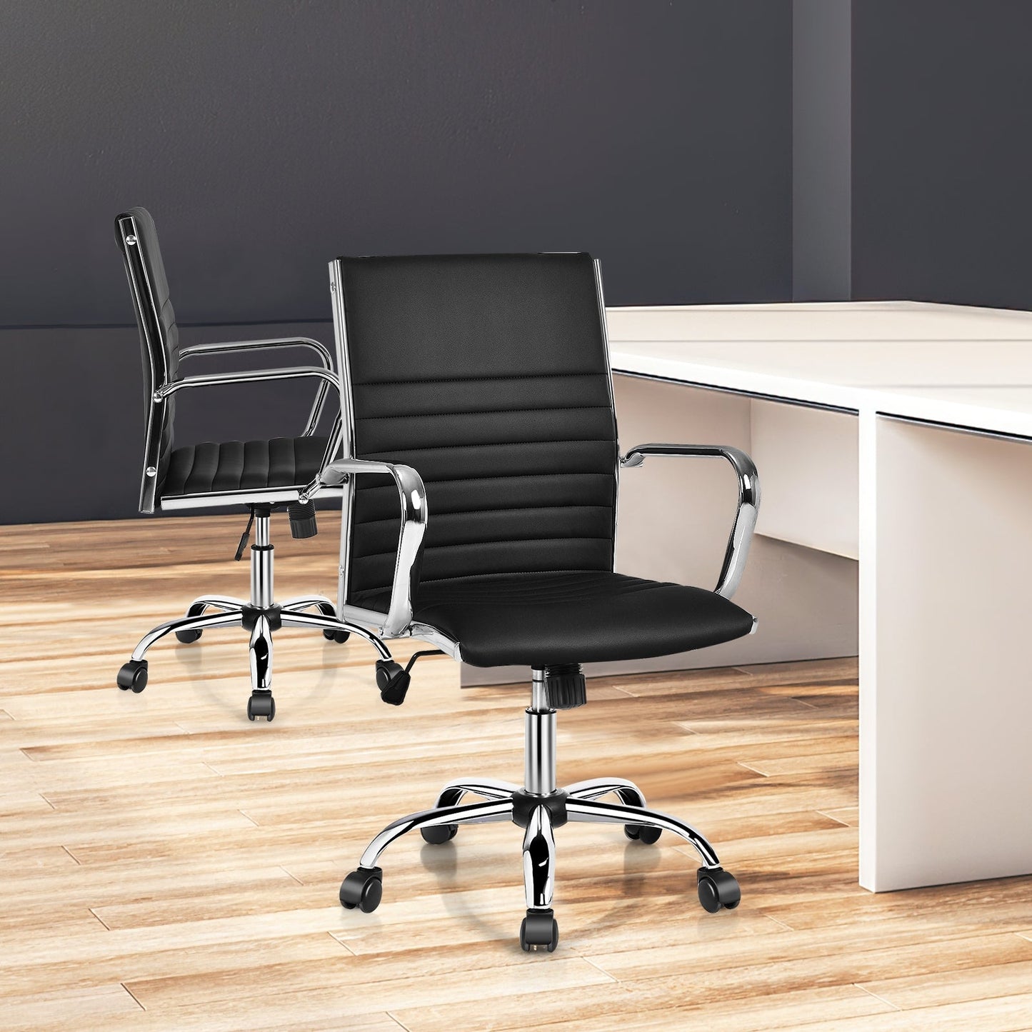 High Back Ribbed Office Chair with Armrests