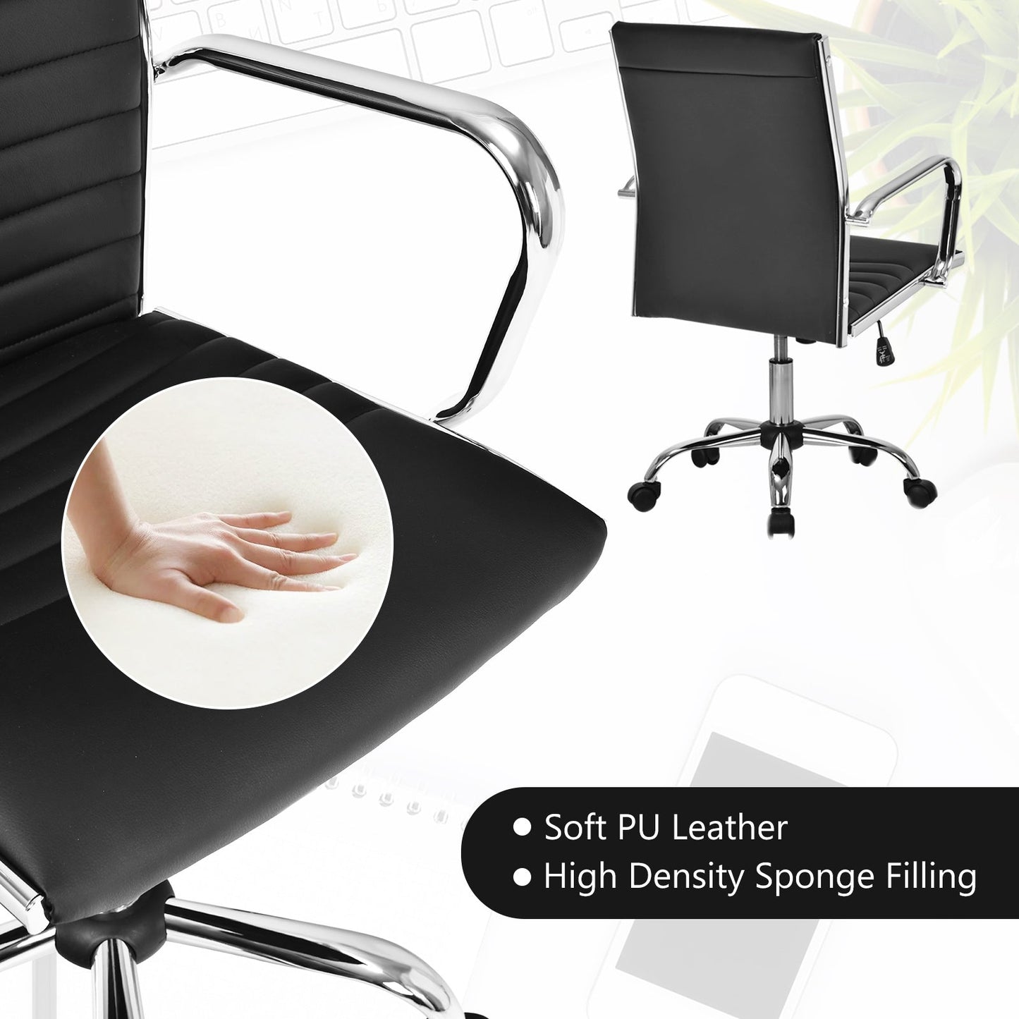 High Back Ribbed Office Chair with Armrests