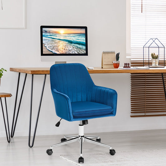 Velvet Accent Office Armchair with Adjustable Swivel and Removable Cushion