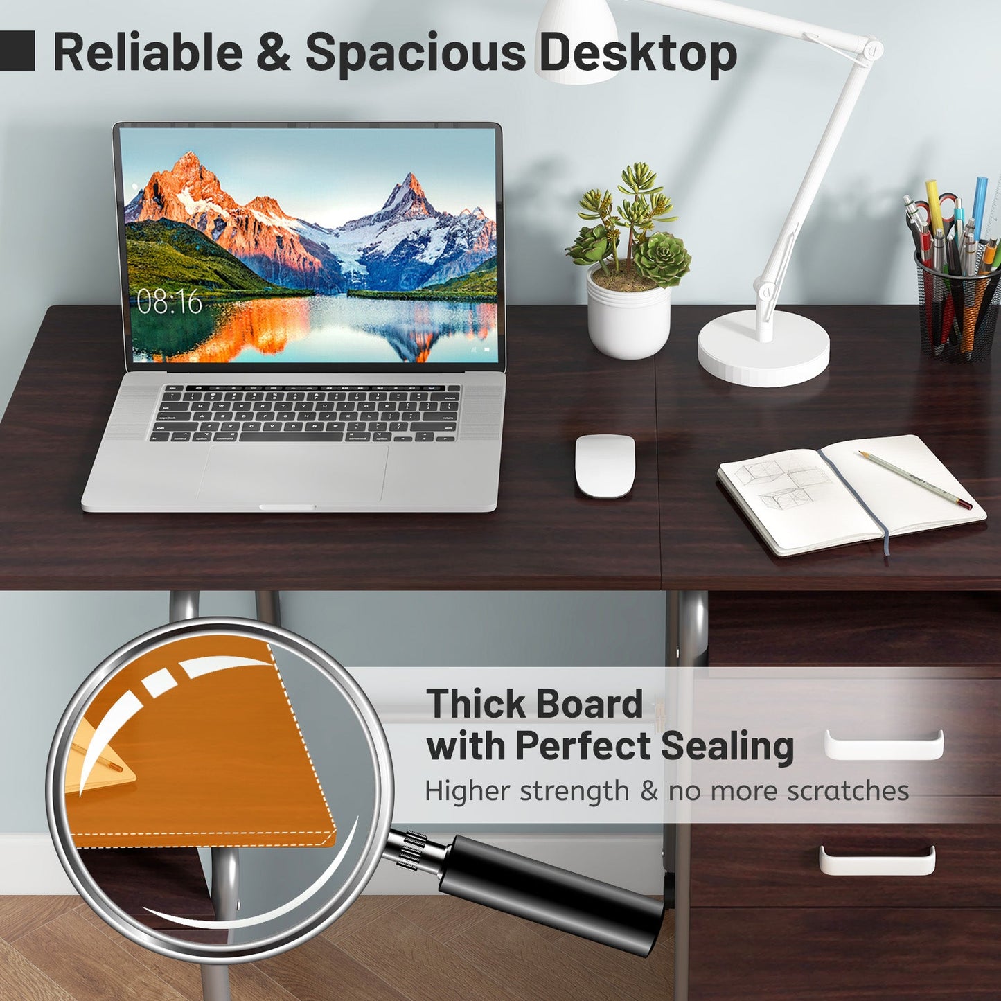Home Office Folding Computer Laptop Desk Wheeled with 3 Drawers